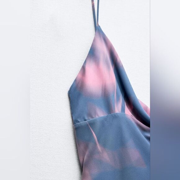 Zara FLOWY NECKLINE PRINTED DRESS - Picture 8 of 11